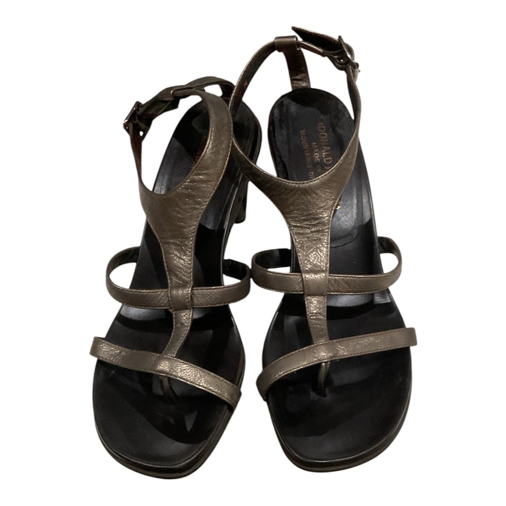 Donald J Pliner Metallic Bronze Leather Strappy Kitten Heel Sandals italy Sz 7.5